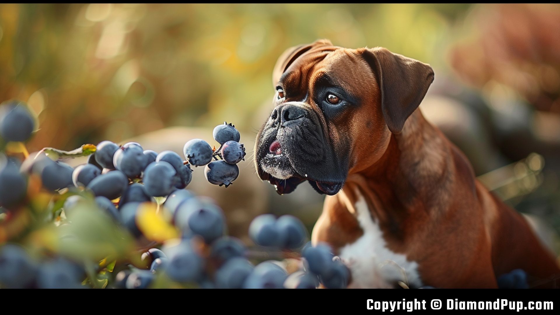 Photo of a Playful Boxer Snacking on Blueberries