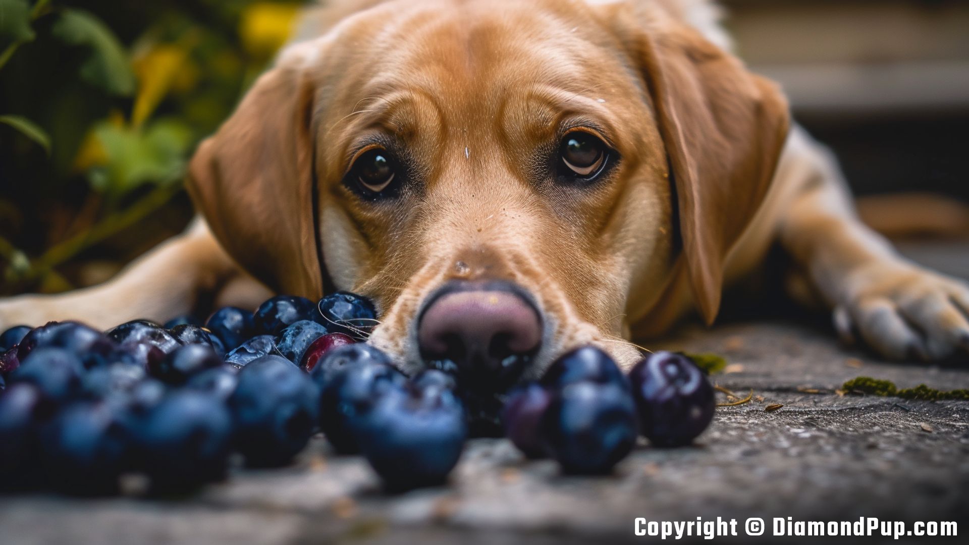 Photo of a Playful Labrador Eating Blueberries