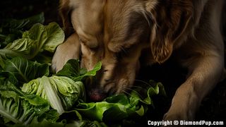 Photo of a Playful Labrador Eating Lettuce
