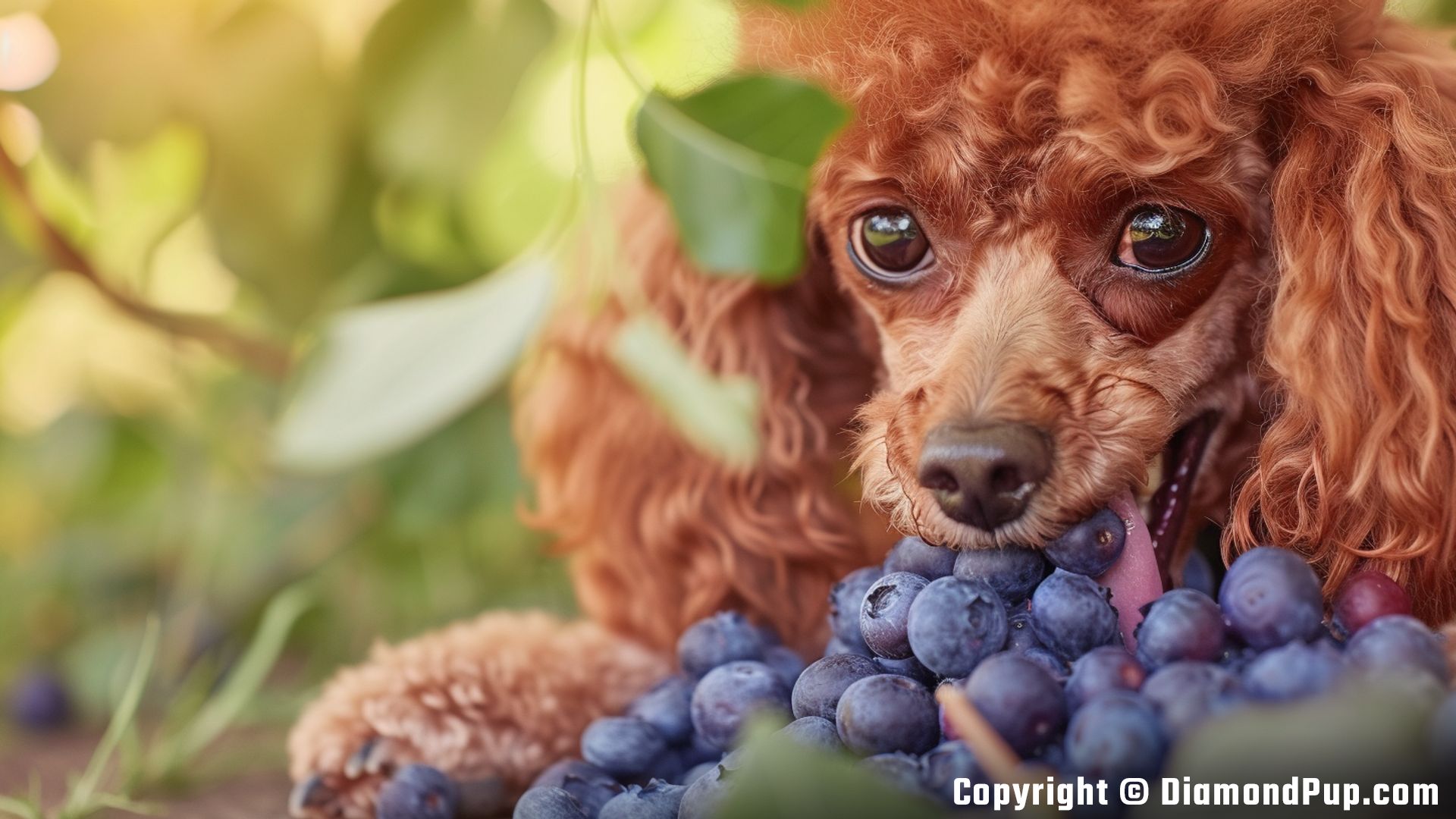 Photo of a Playful Poodle Snacking on Blueberries