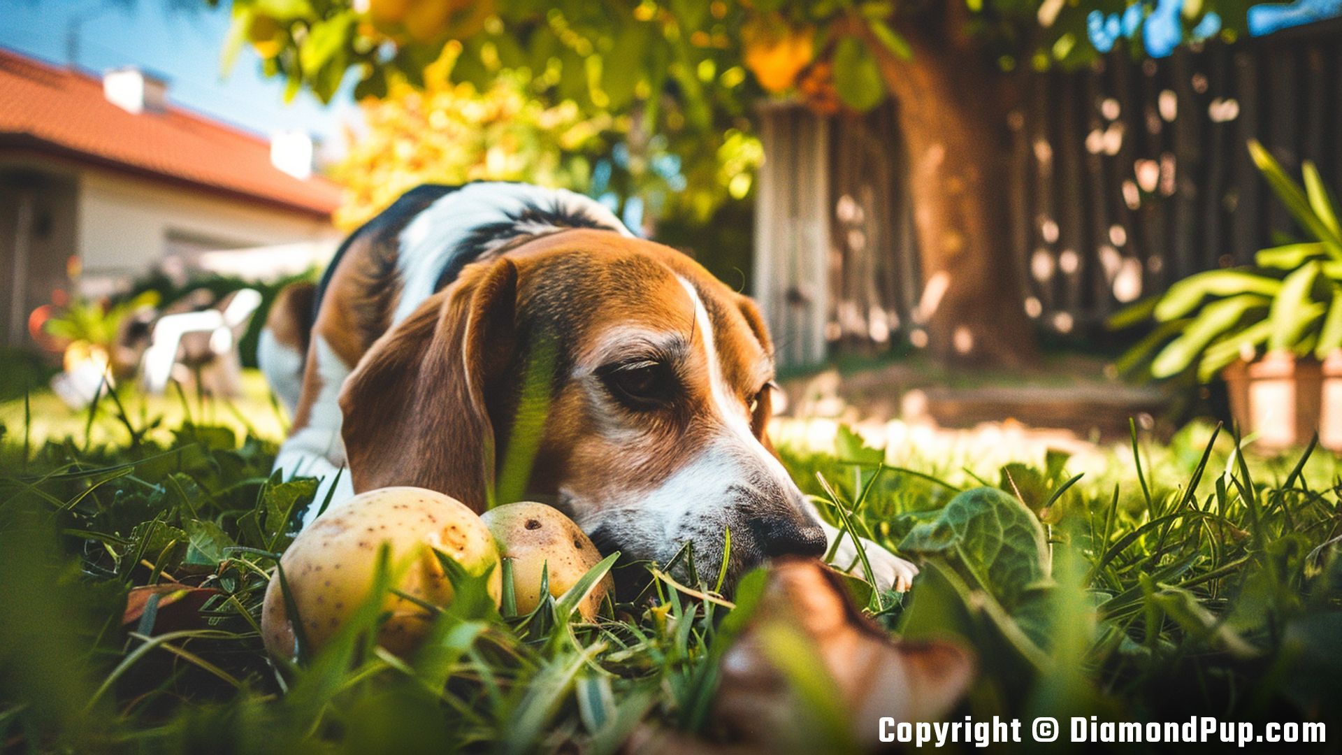 Photo of an Adorable Beagle Eating Potato