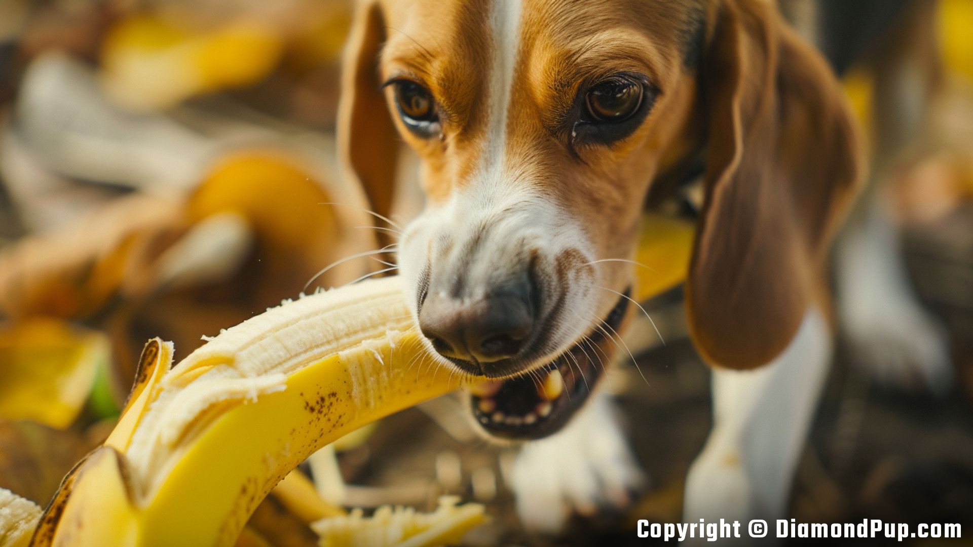 Photo of an Adorable Beagle Snacking on Banana