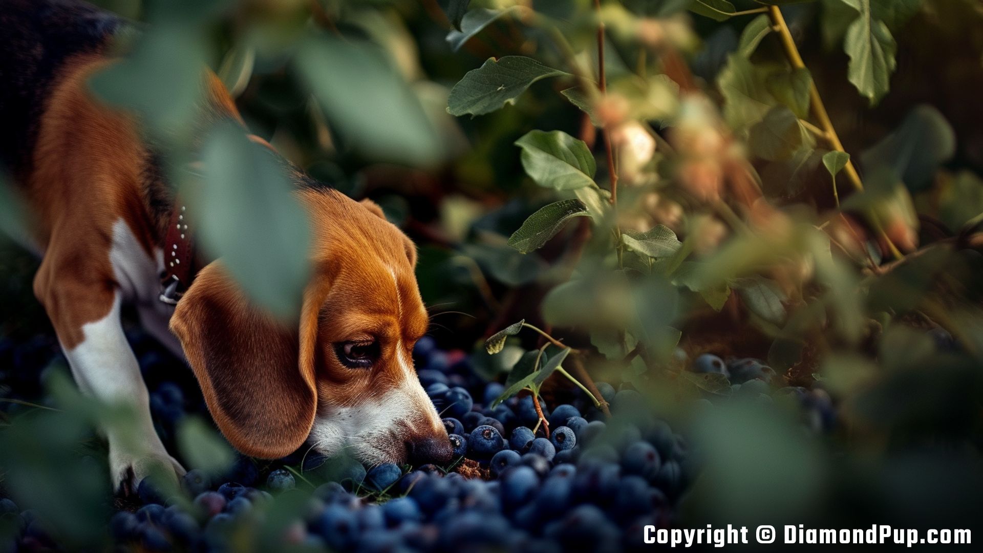 Photo of an Adorable Beagle Snacking on Blueberries