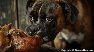 Photo of an Adorable Boxer Eating Chicken