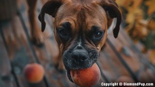 Photo of an Adorable Boxer Eating Peaches