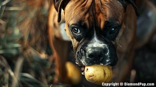 Photo of an Adorable Boxer Eating Potato
