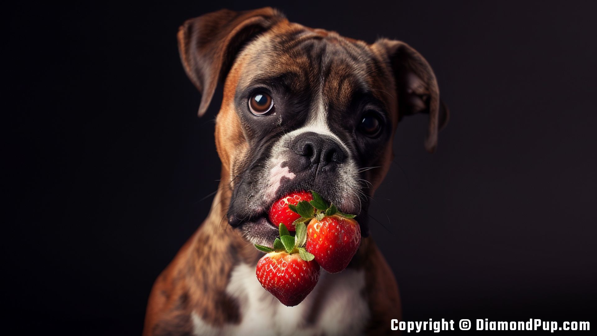 Photo of an Adorable Boxer Snacking on Strawberries