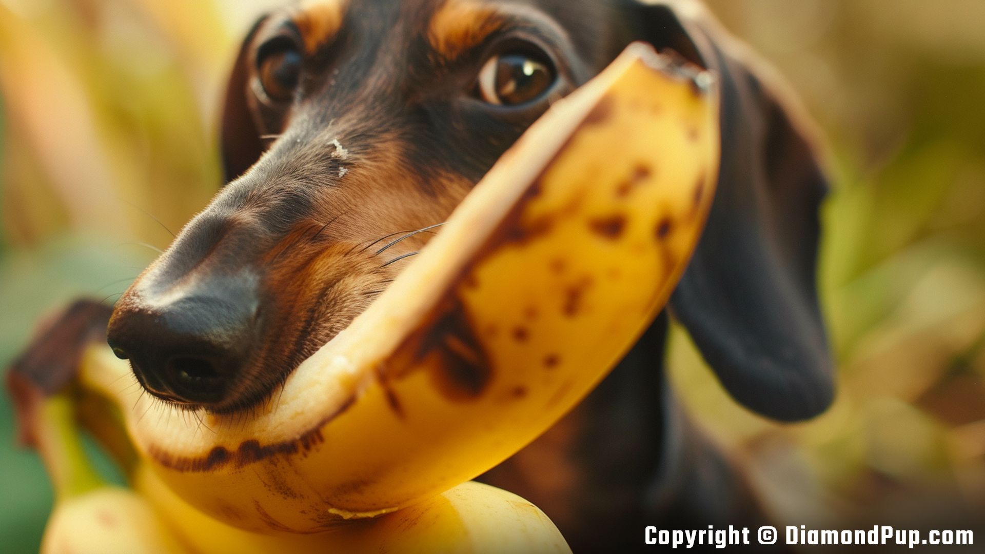 Photo of an Adorable Dachshund Eating Banana