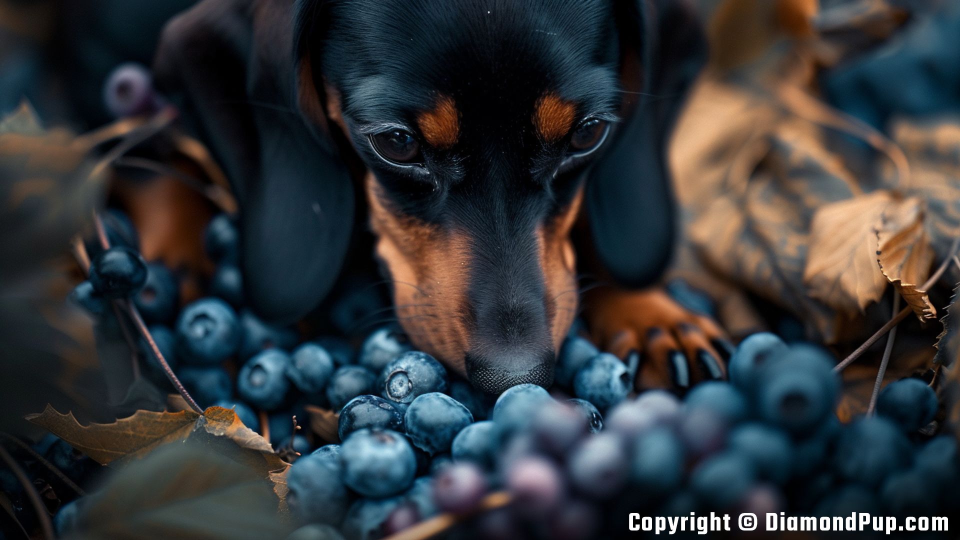Photo of an Adorable Dachshund Eating Blueberries
