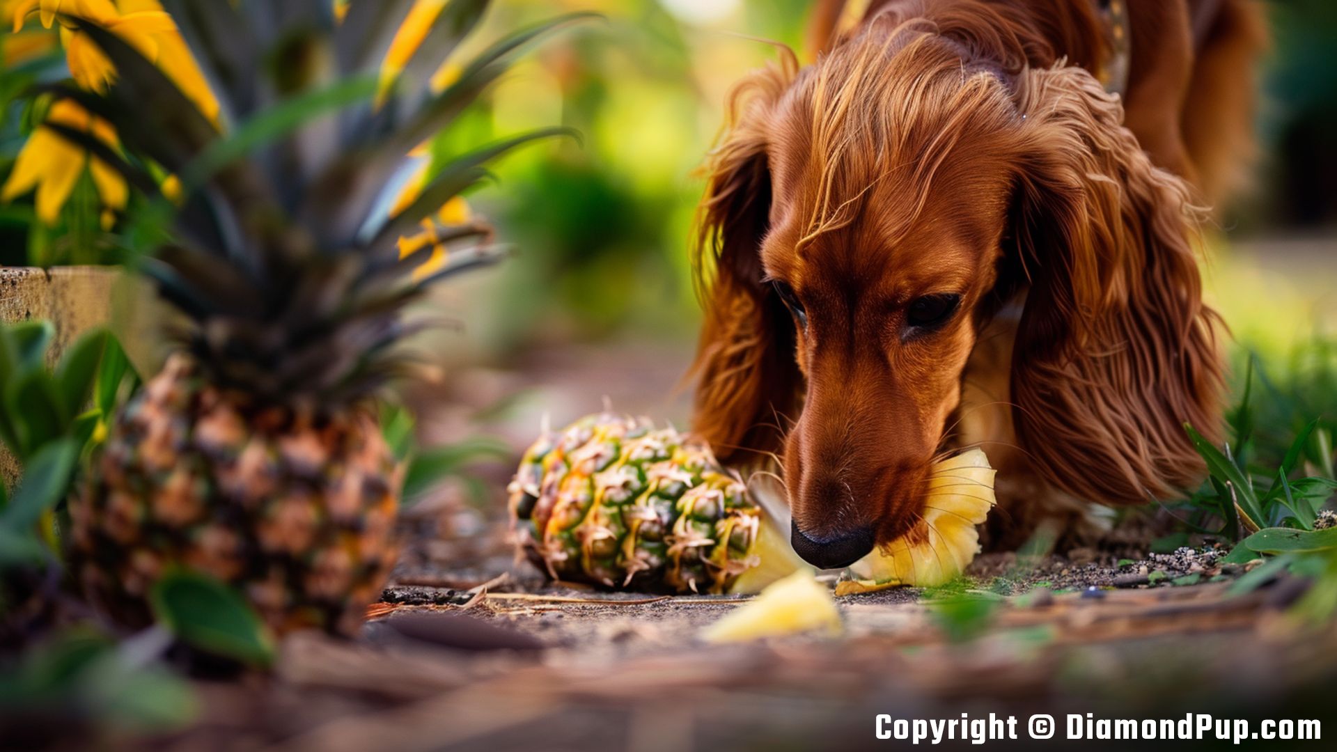Photo of an Adorable Dachshund Eating Pineapple