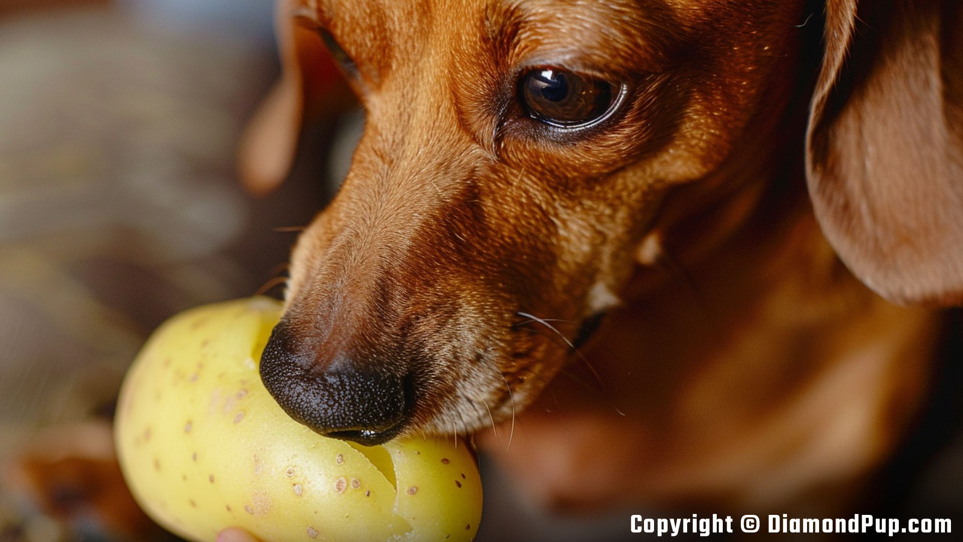 Photo of an Adorable Dachshund Eating Potato