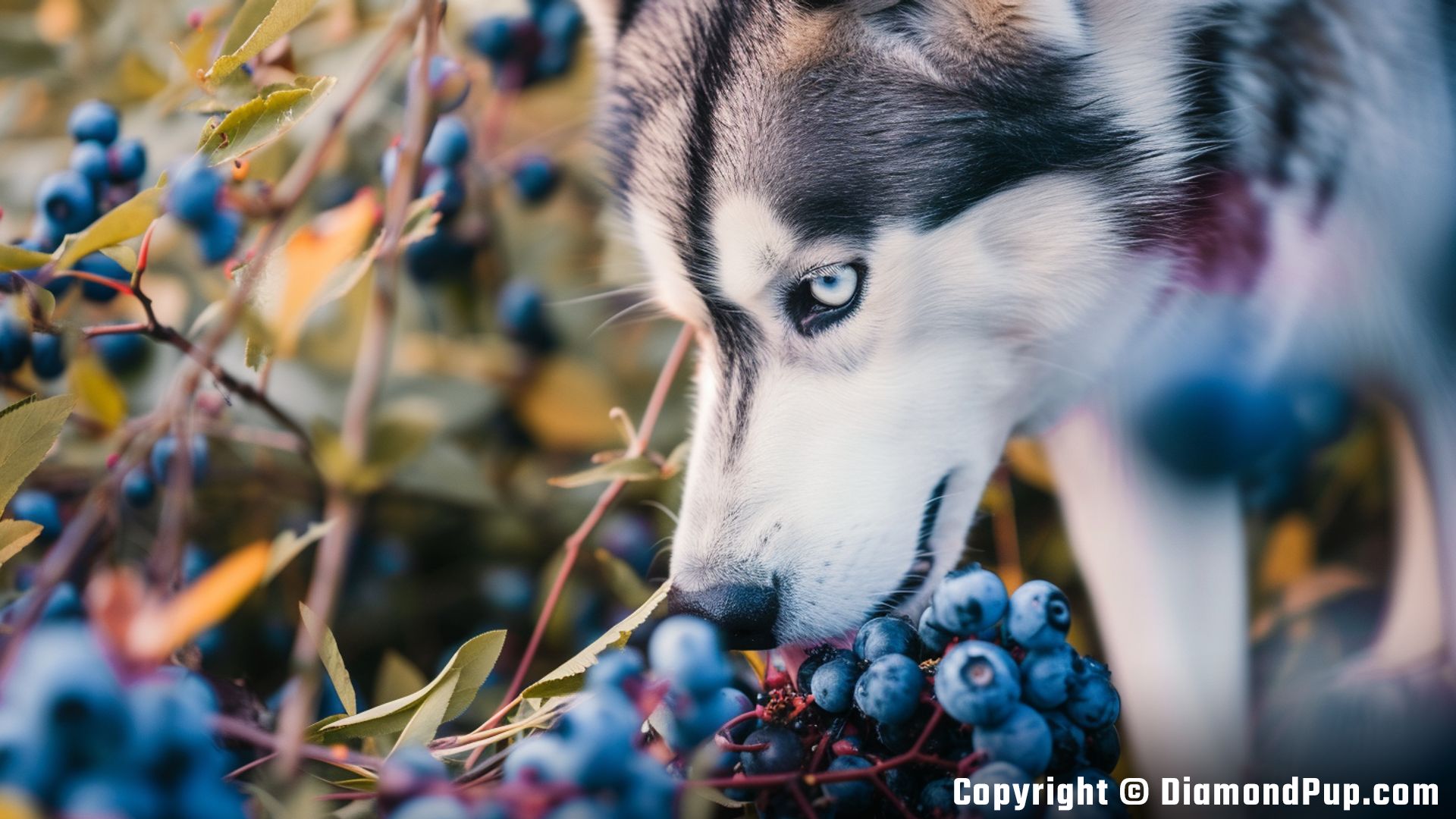 Photo of an Adorable Husky Eating Blueberries