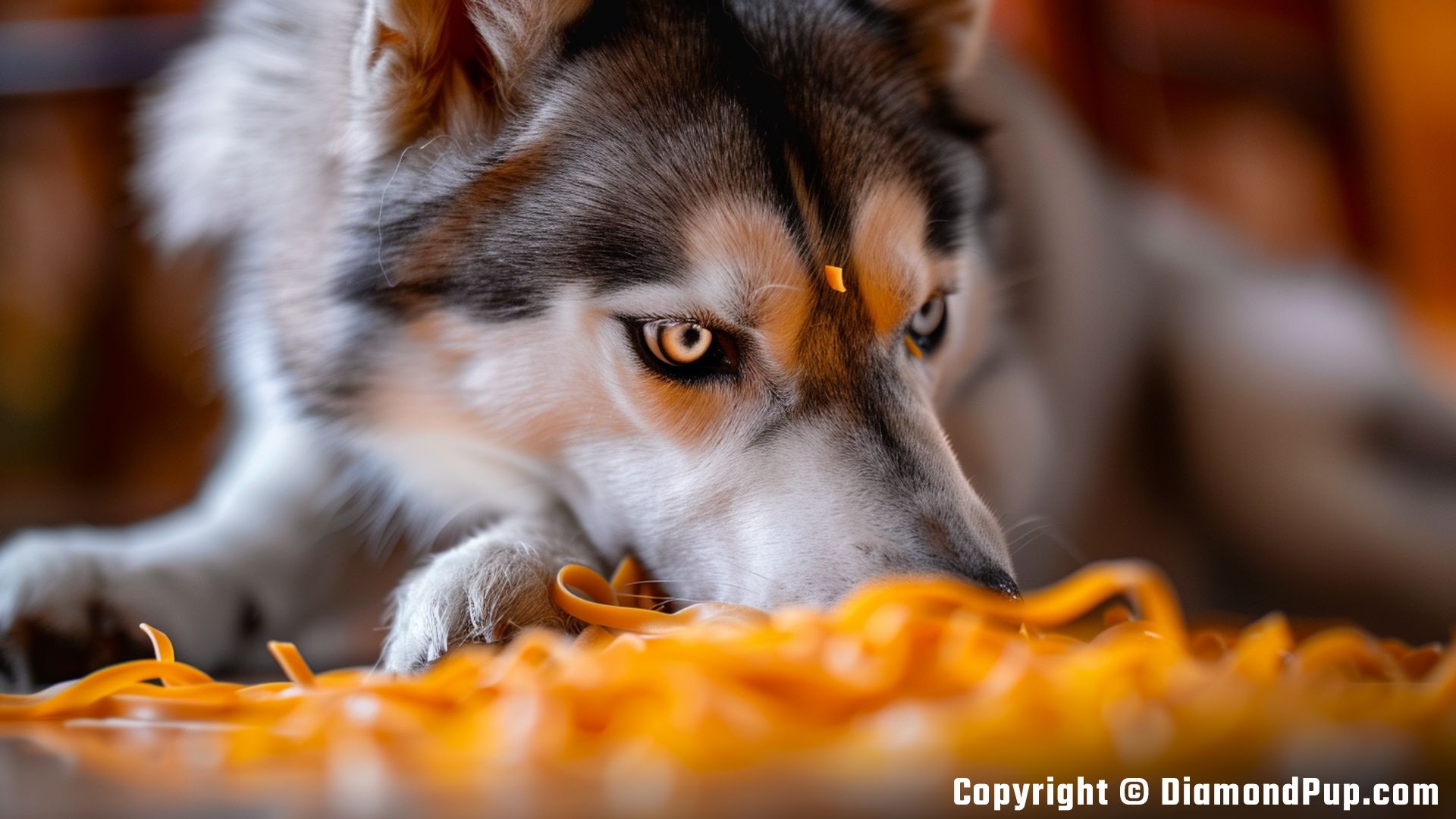 Photo of an Adorable Husky Eating Pasta