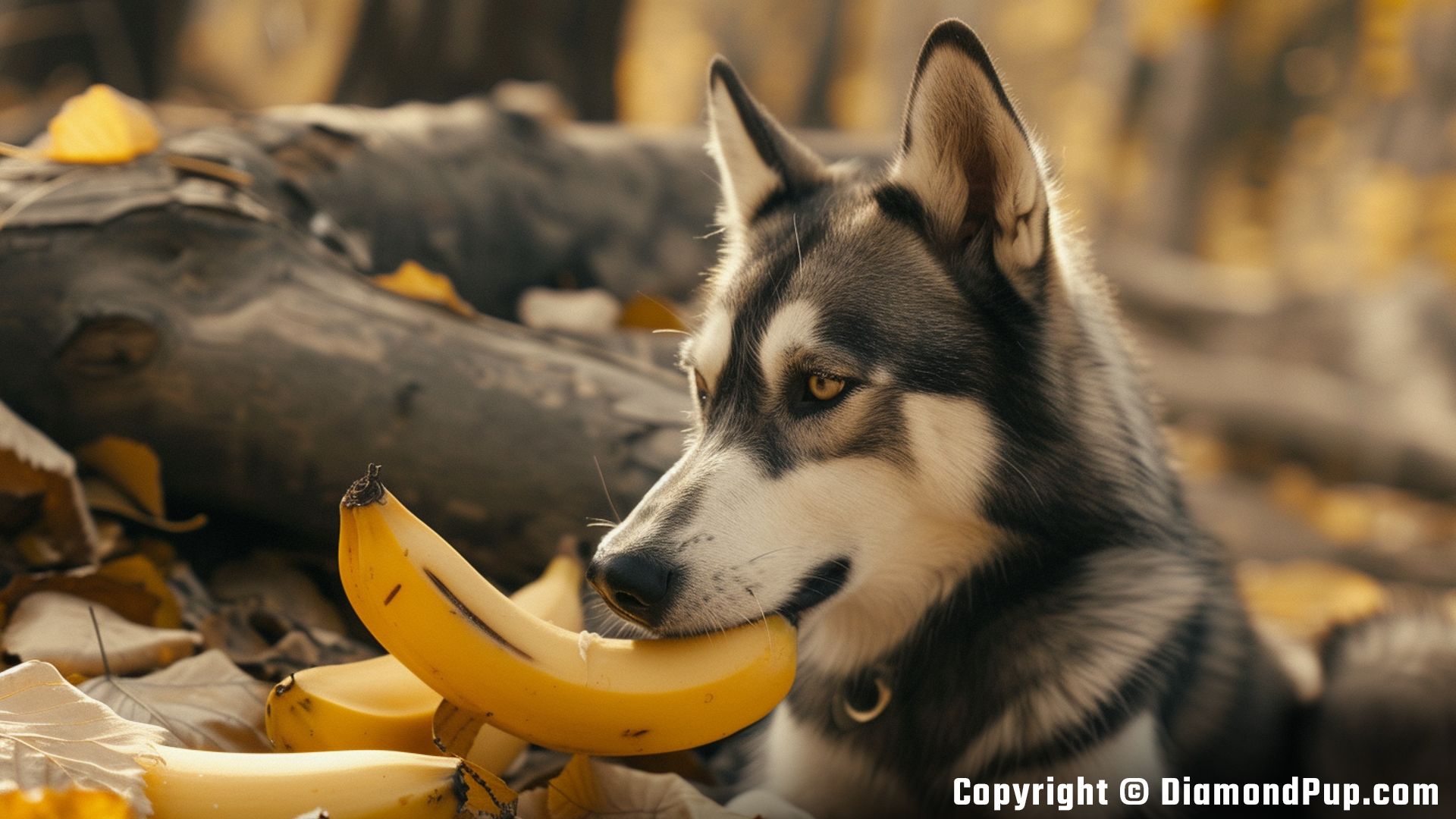 Photo of an Adorable Husky Snacking on Banana
