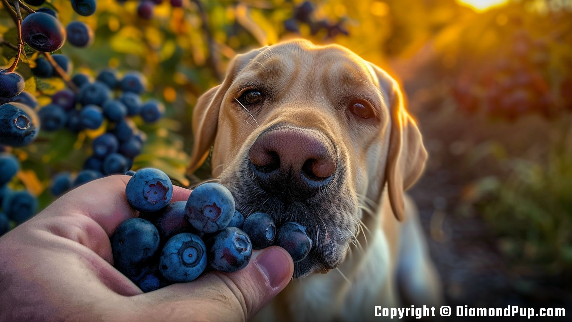 Photo of an Adorable Labrador Eating Blueberries