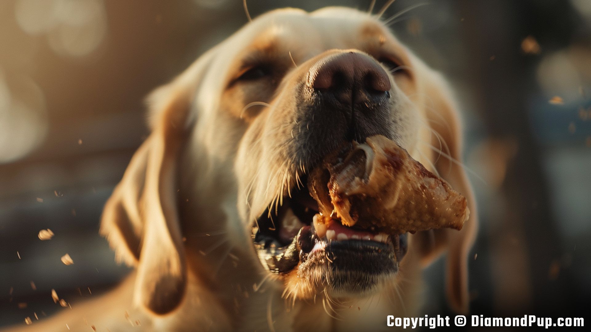 Photo of an Adorable Labrador Snacking on Chicken
