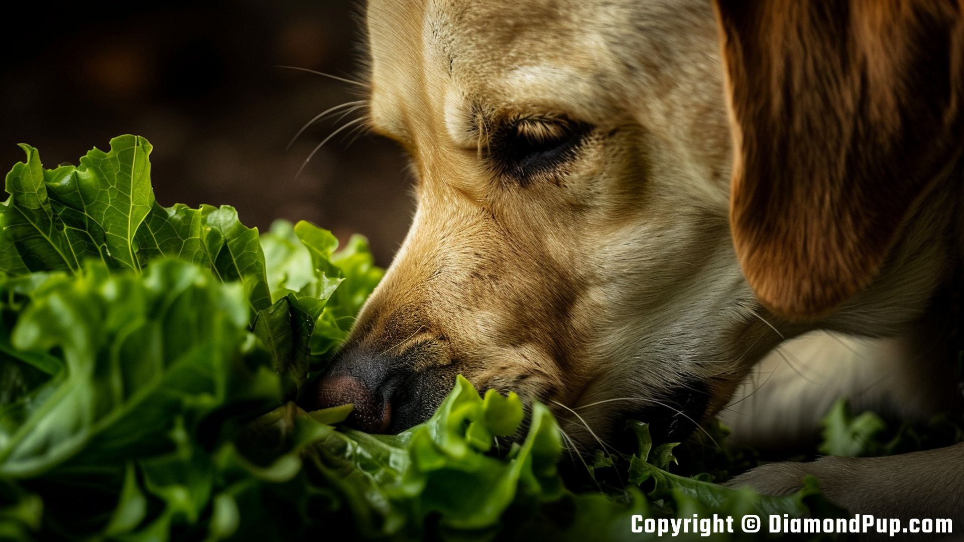 Photo of an Adorable Labrador Snacking on Lettuce