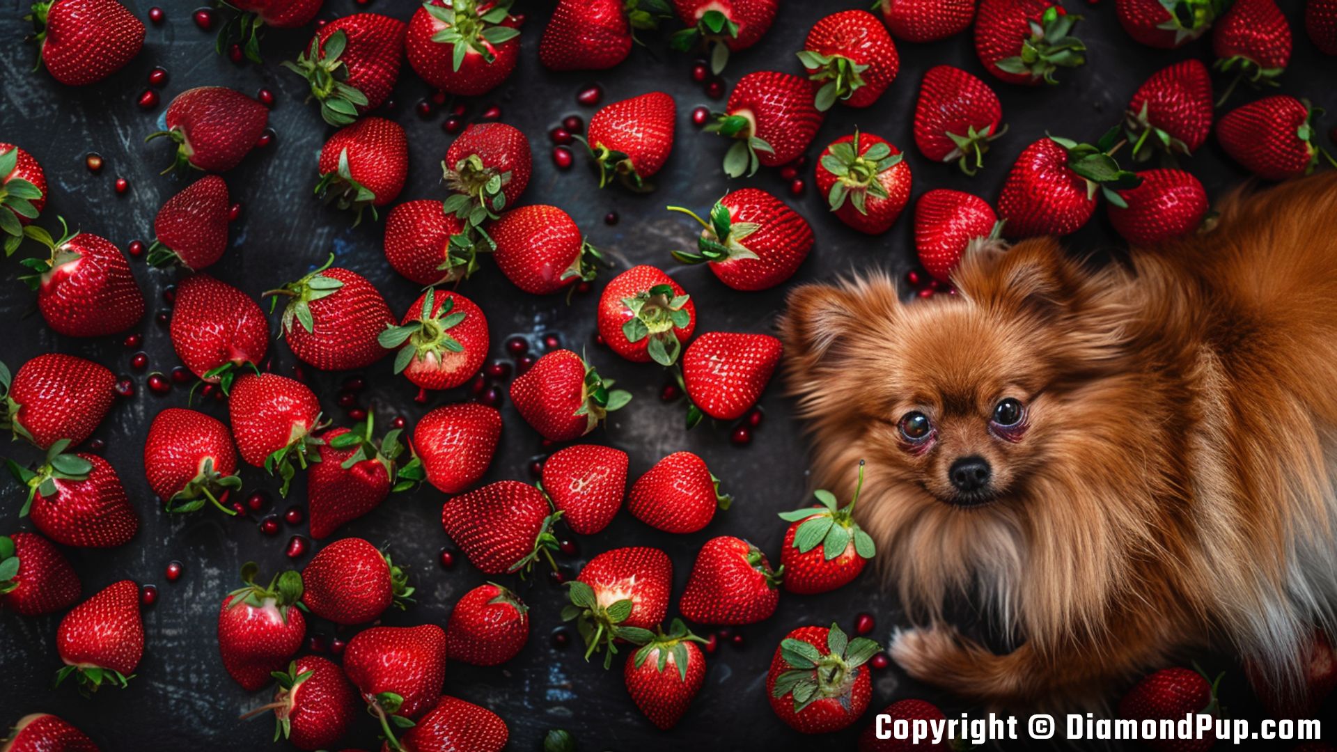 Photo of an Adorable Pomeranian Eating Strawberries