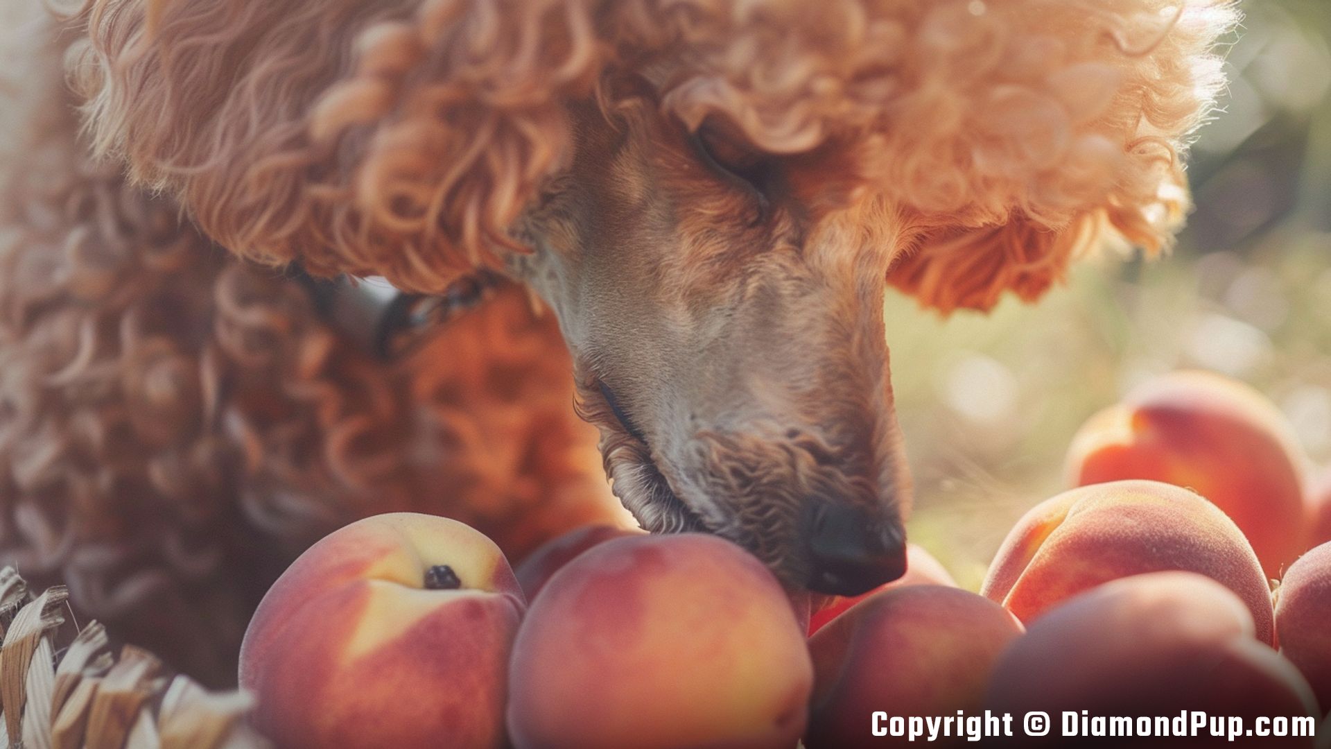 Photo of an Adorable Poodle Eating Peaches