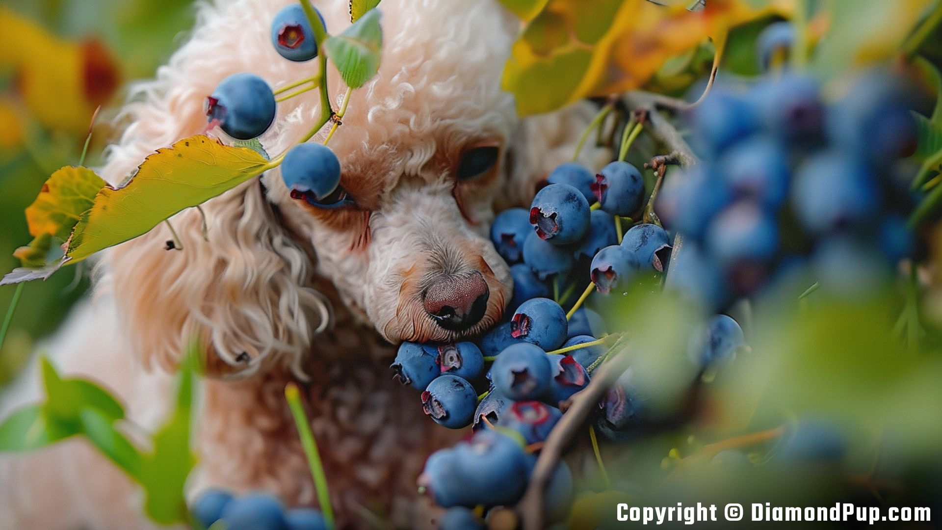 Photo of an Adorable Poodle Snacking on Blueberries