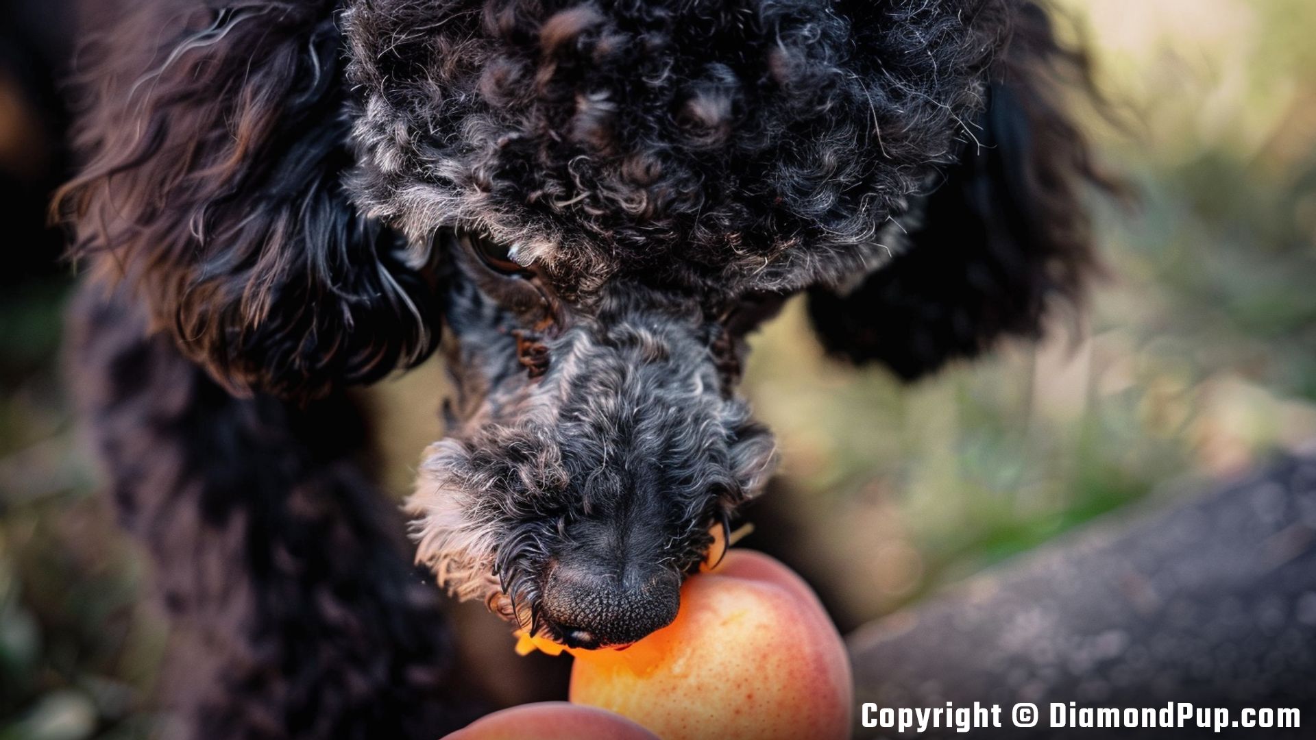 Photo of an Adorable Poodle Snacking on Peaches
