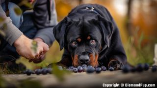 Photo of an Adorable Rottweiler Snacking on Blueberries