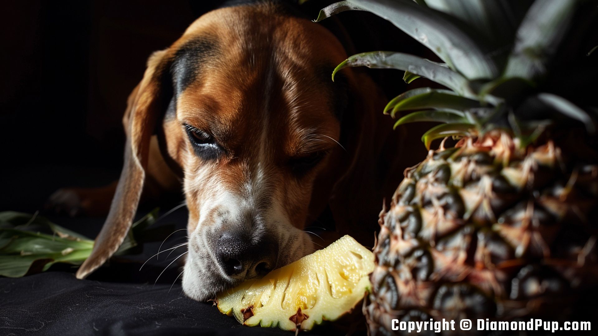 Photo of Beagle Eating Pineapple