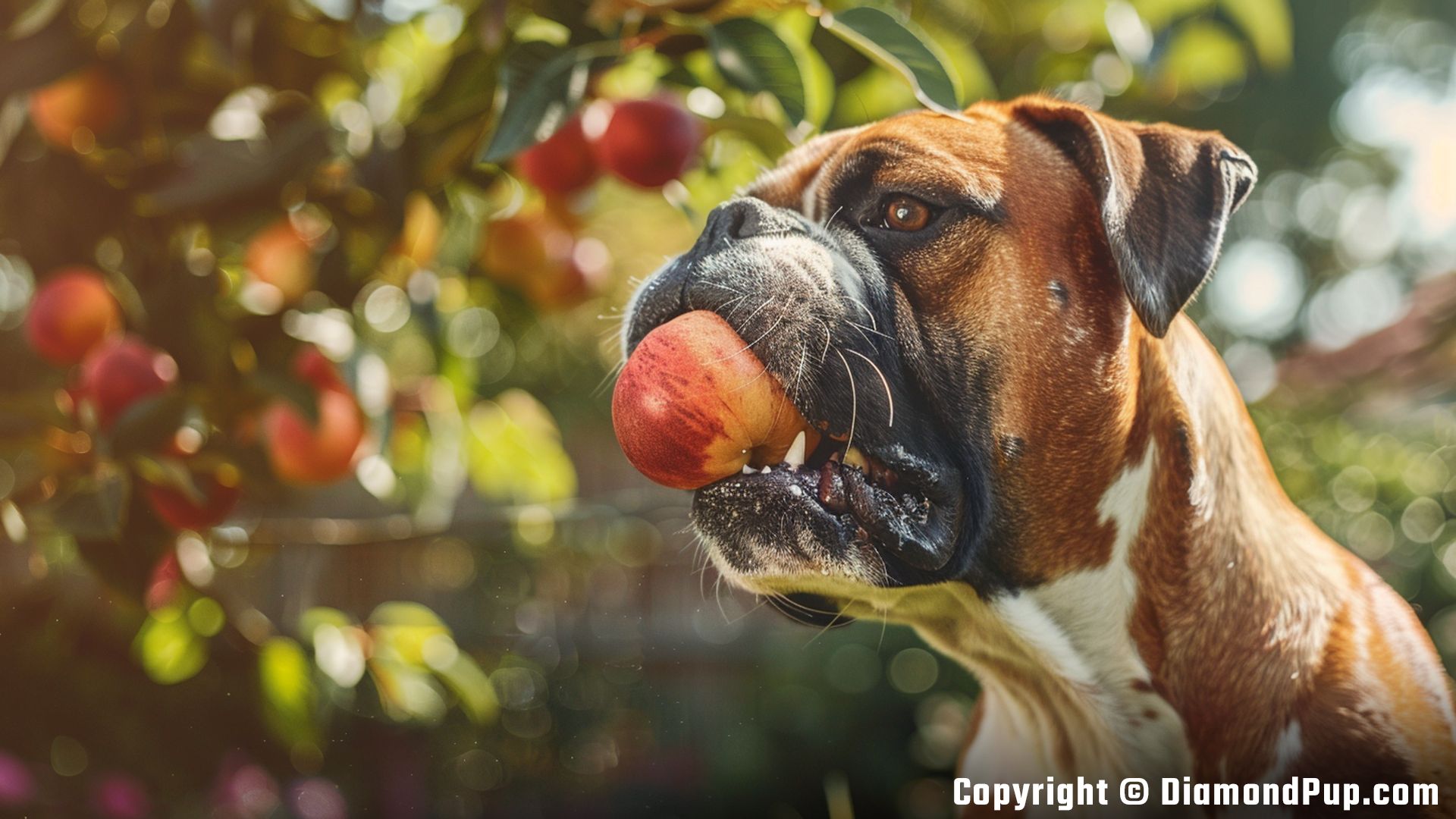 Photo of Boxer Eating Peaches