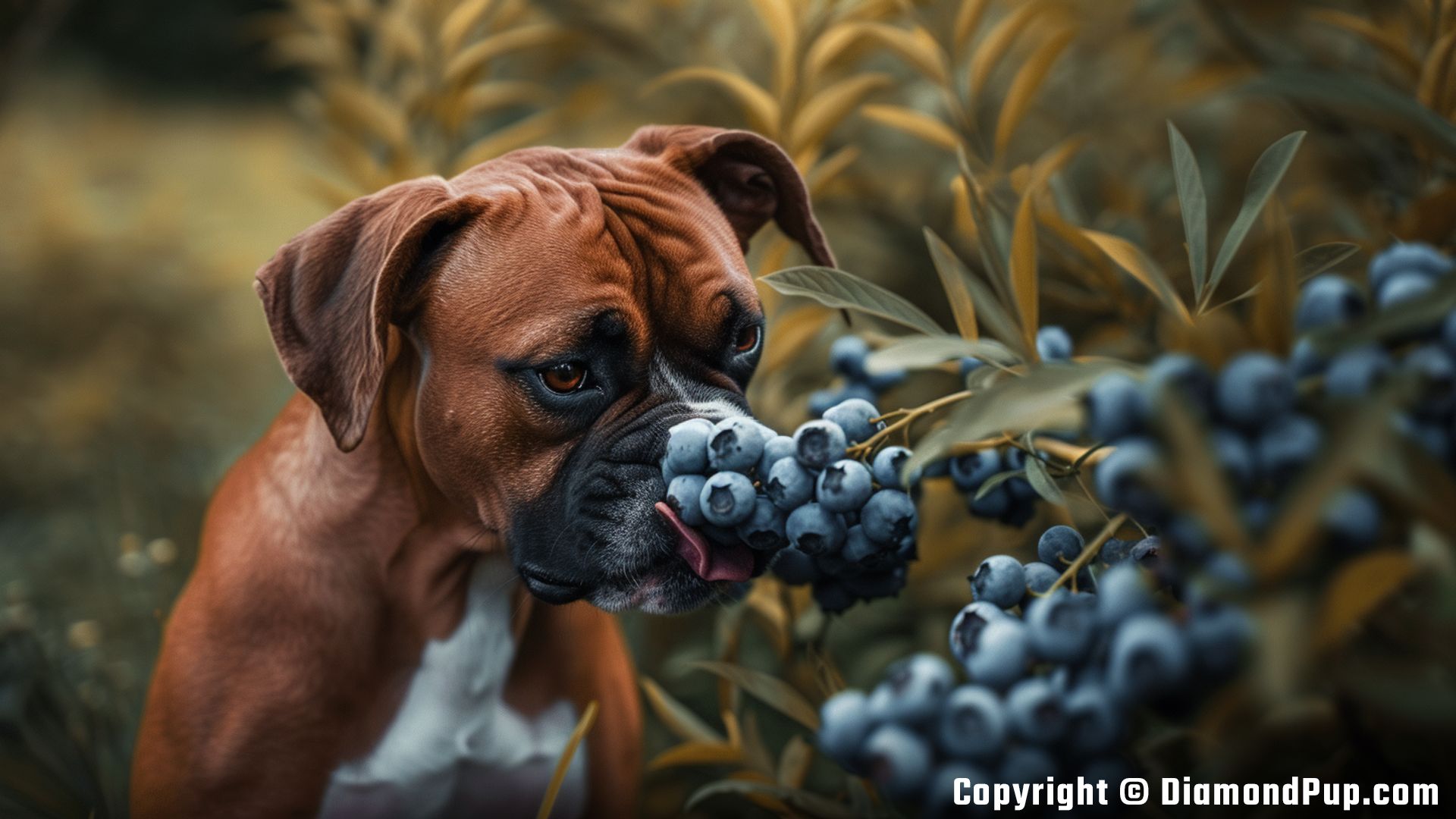 Photo of Boxer Snacking on Blueberries