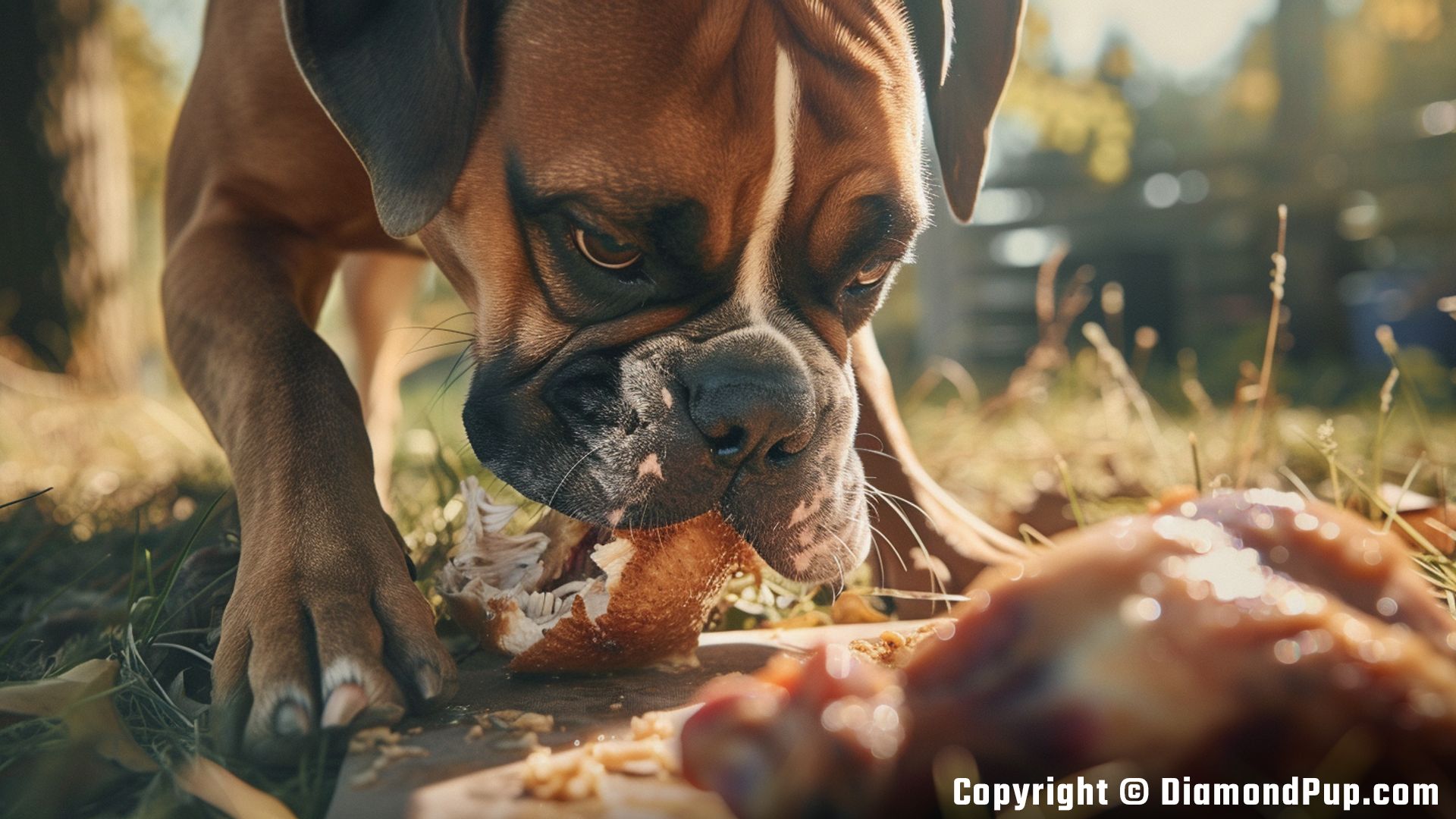 Photo of Boxer Snacking on Chicken