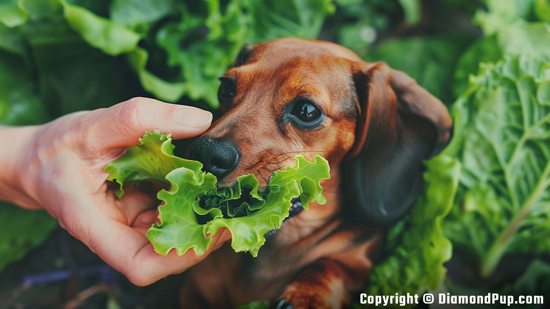 Photo of Dachshund Snacking on Lettuce
