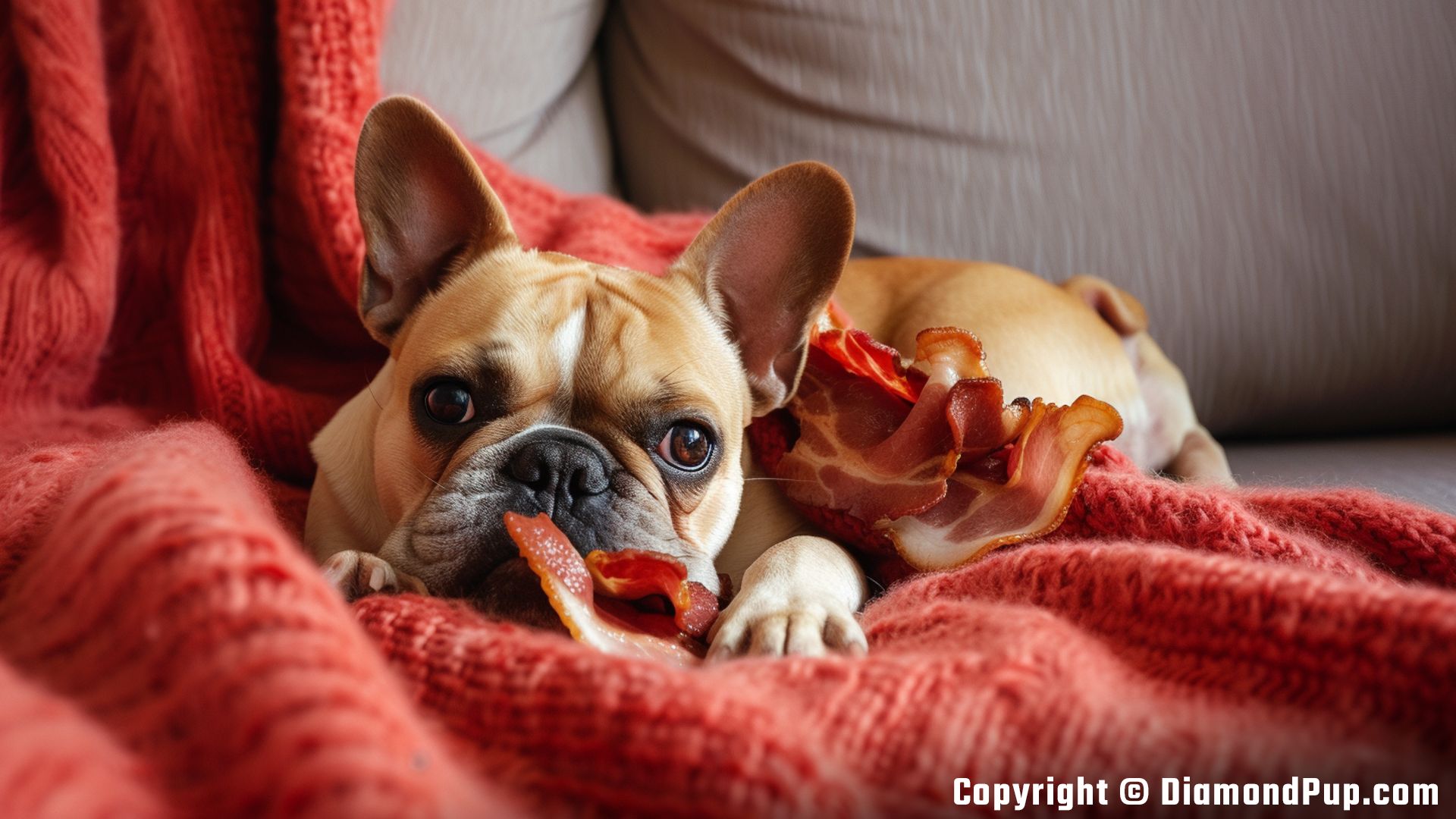 Photo of French Bulldog Eating Bacon