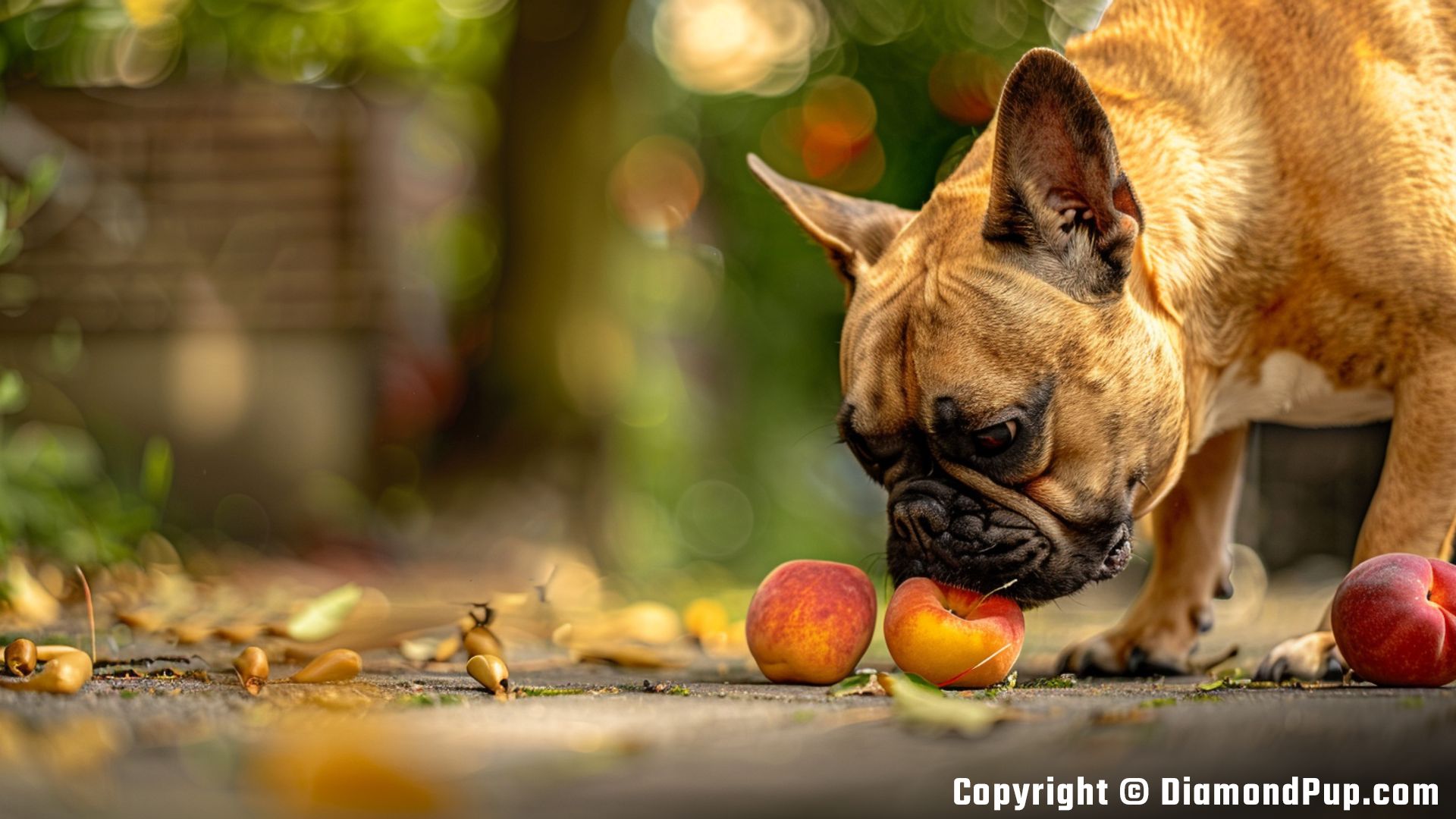 Photo of French Bulldog Eating Peaches