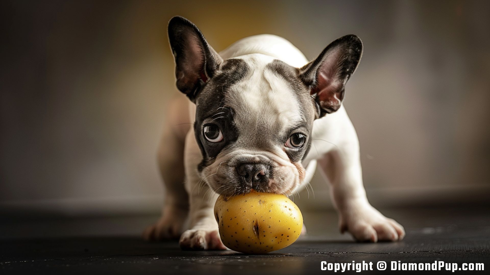 Photo of French Bulldog Eating Potato