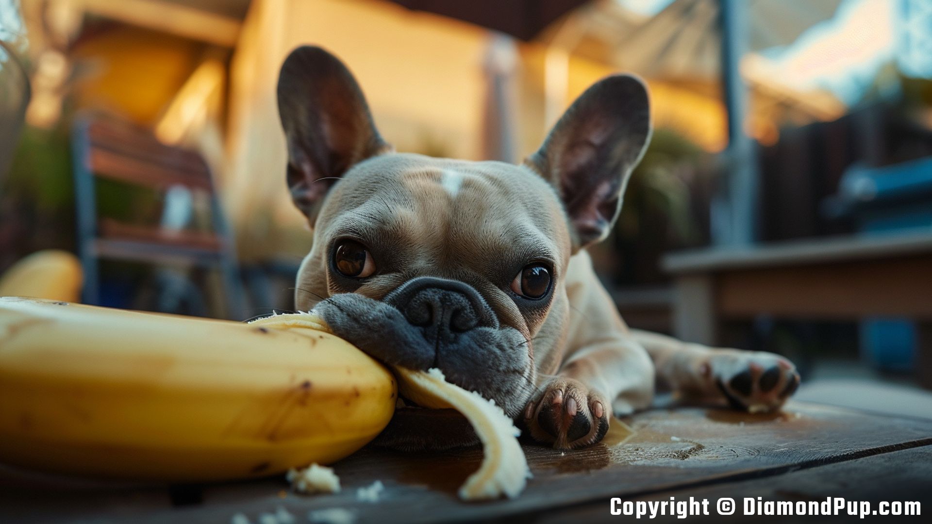 Photo of French Bulldog Snacking on Banana