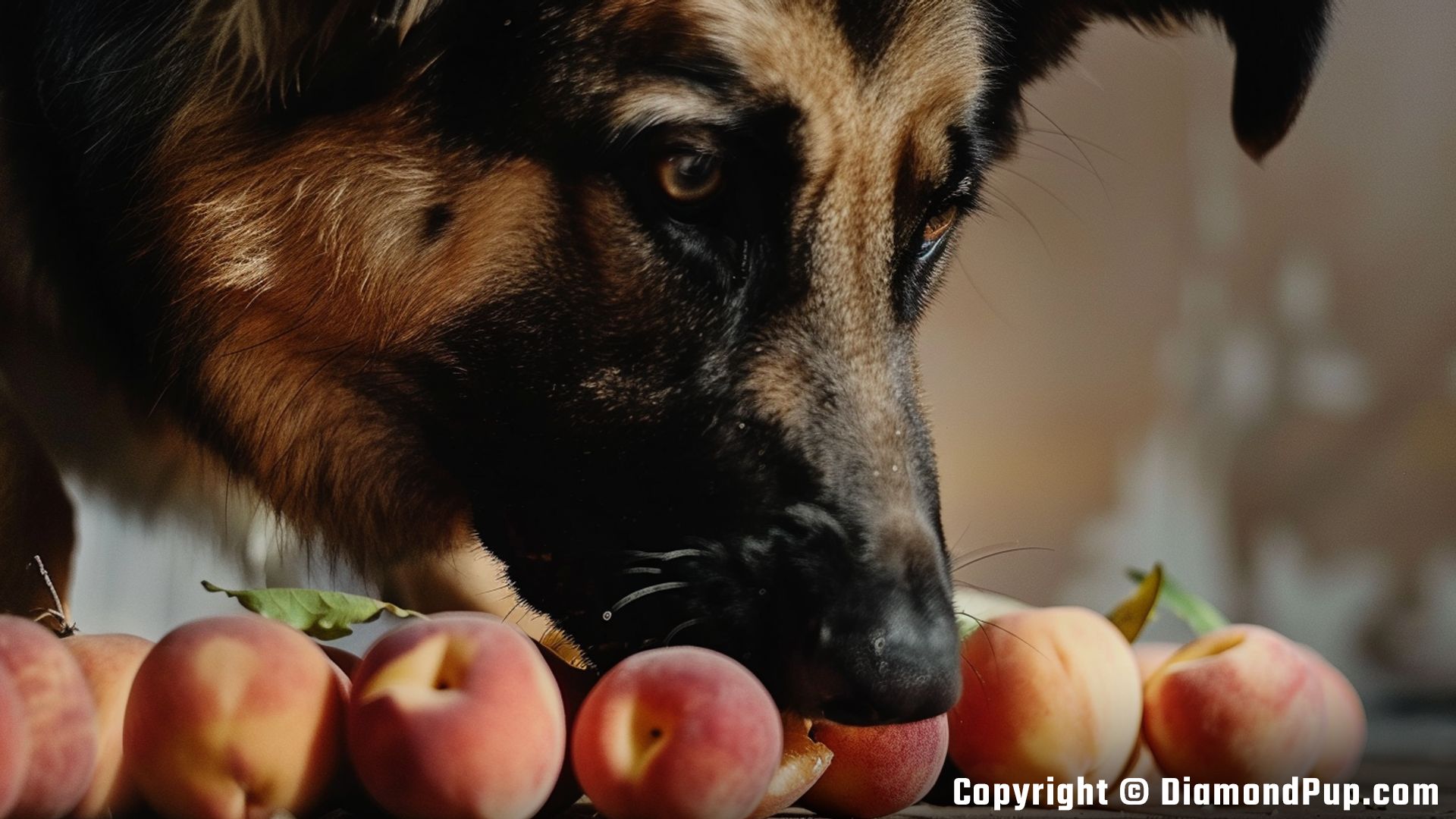 Photo of German Shepherd Snacking on Peaches