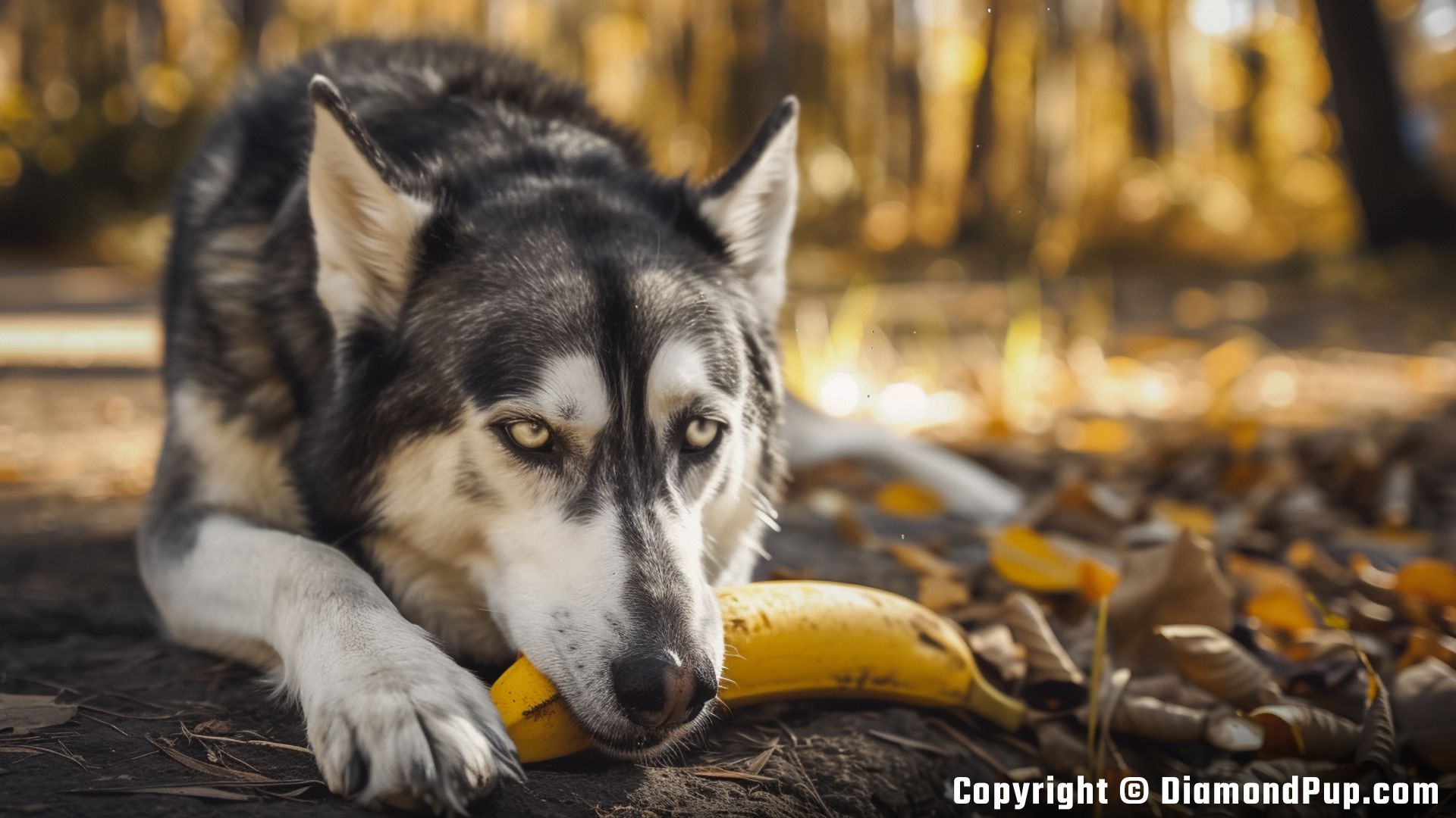 Photo of Husky Eating Banana