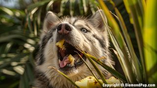 Photo of Husky Eating Pineapple