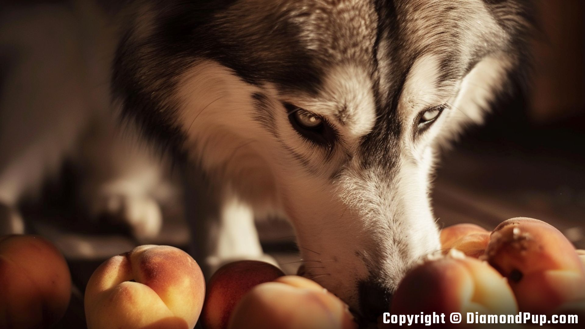 Photo of Husky Snacking on Peaches