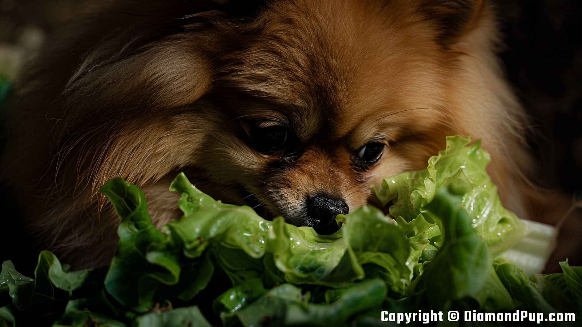 Photo of Pomeranian Eating Lettuce