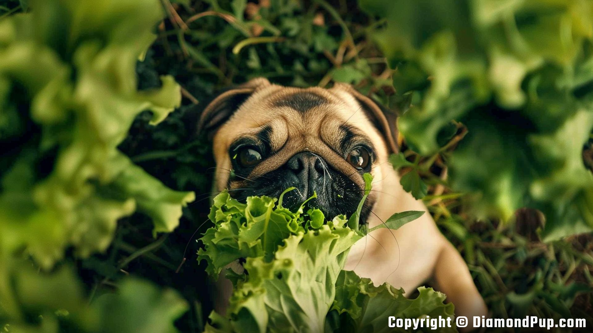 Photo of Pug Eating Lettuce