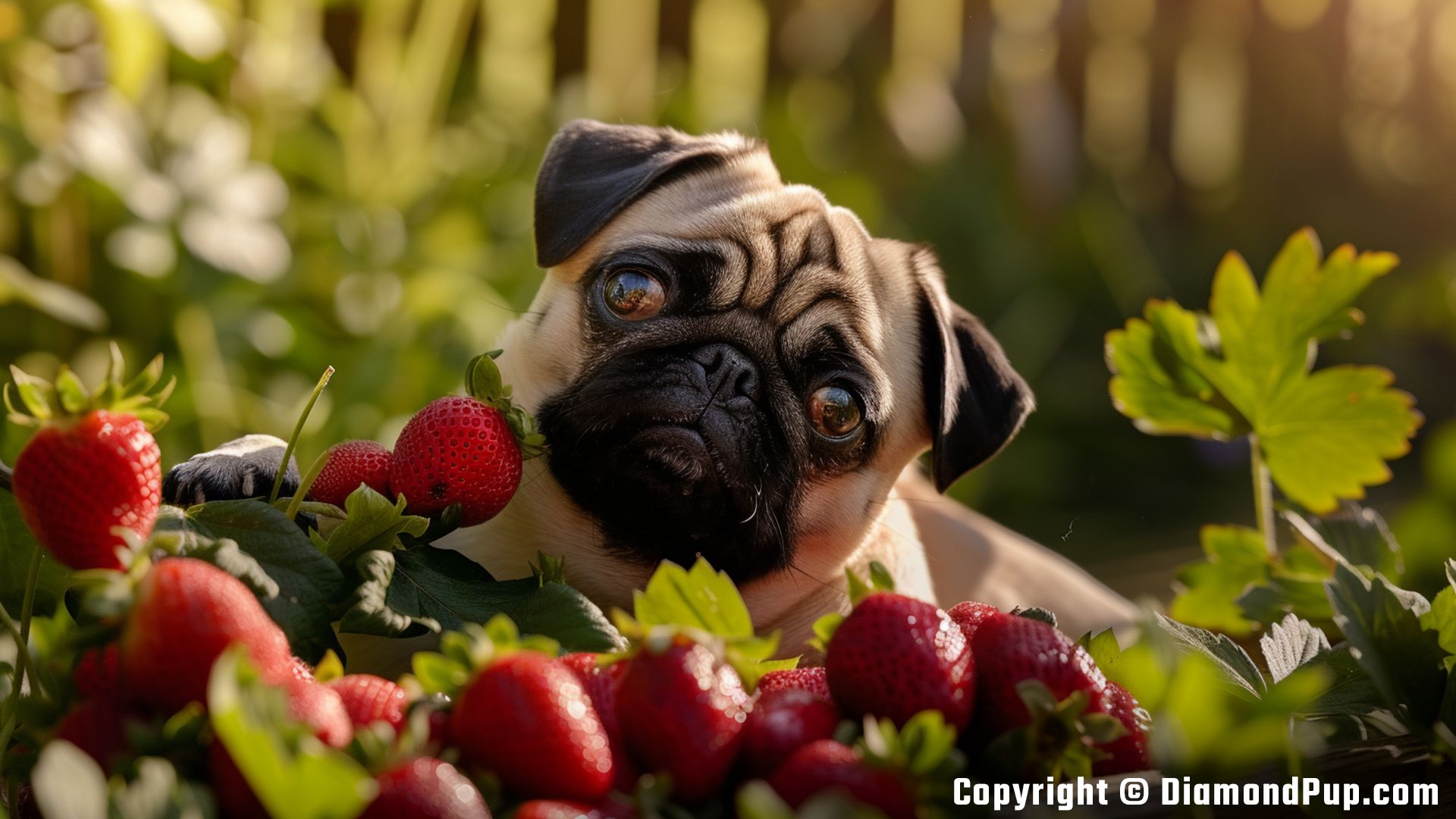 Photo of Pug Eating Strawberries