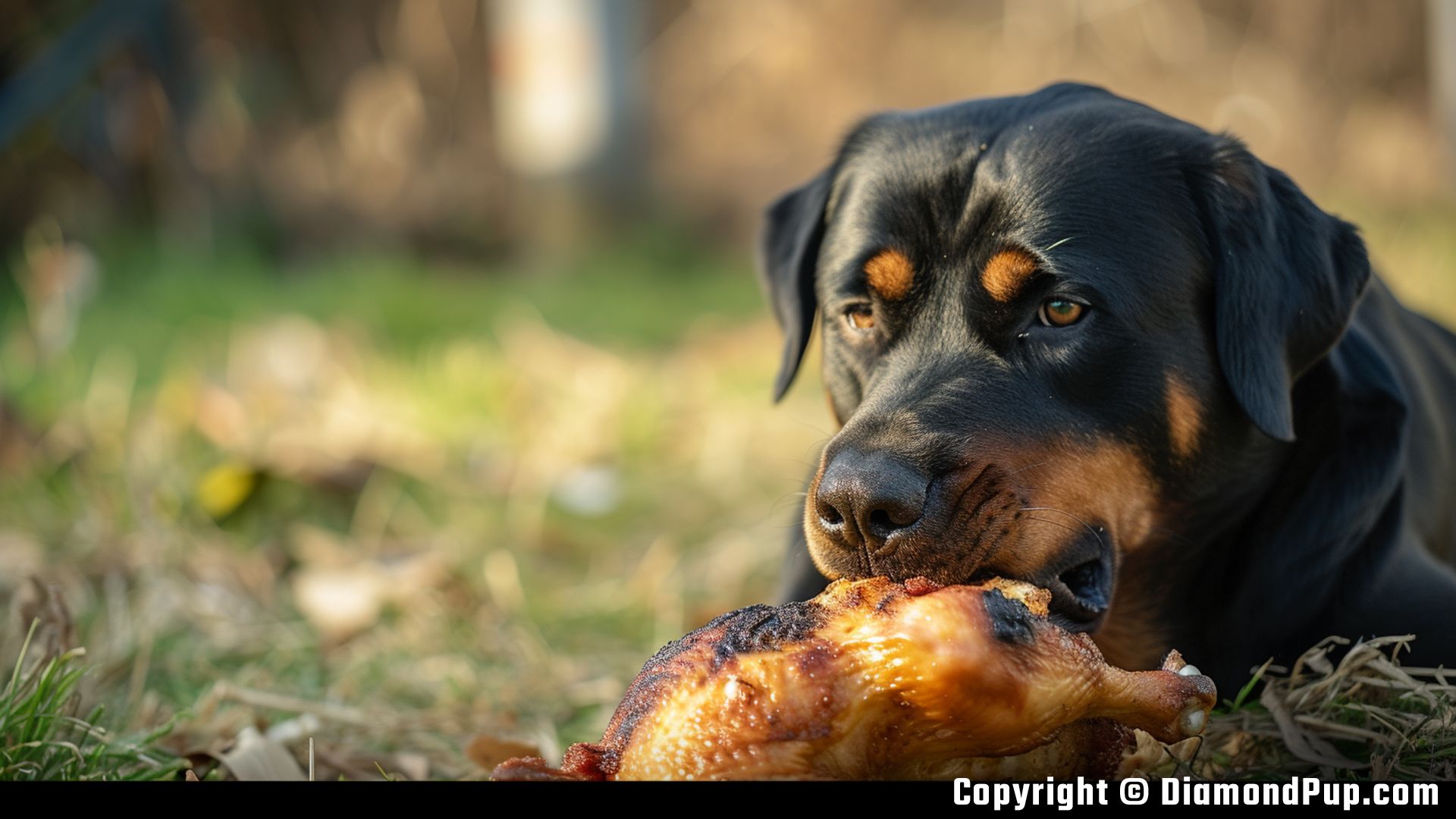 Photo of Rottweiler Eating Chicken