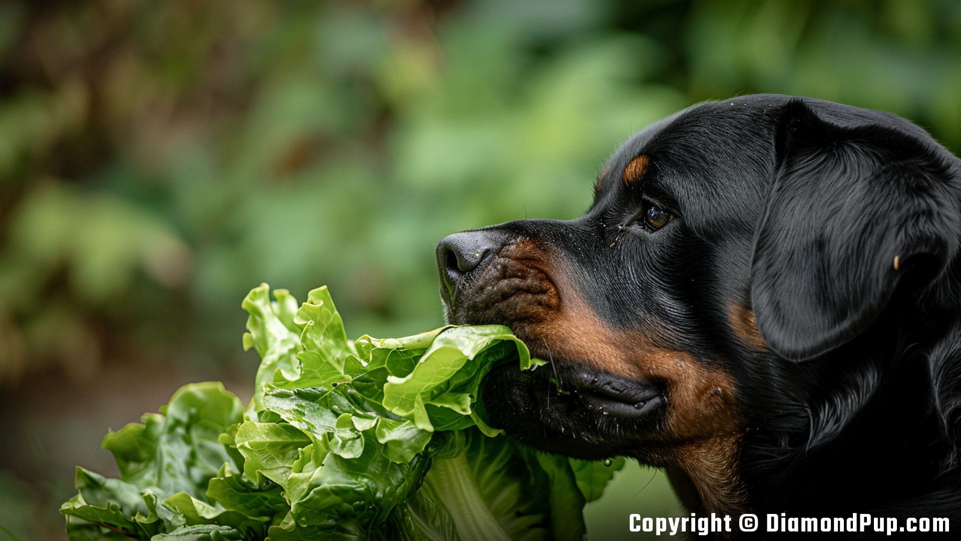 Photo of Rottweiler Eating Lettuce