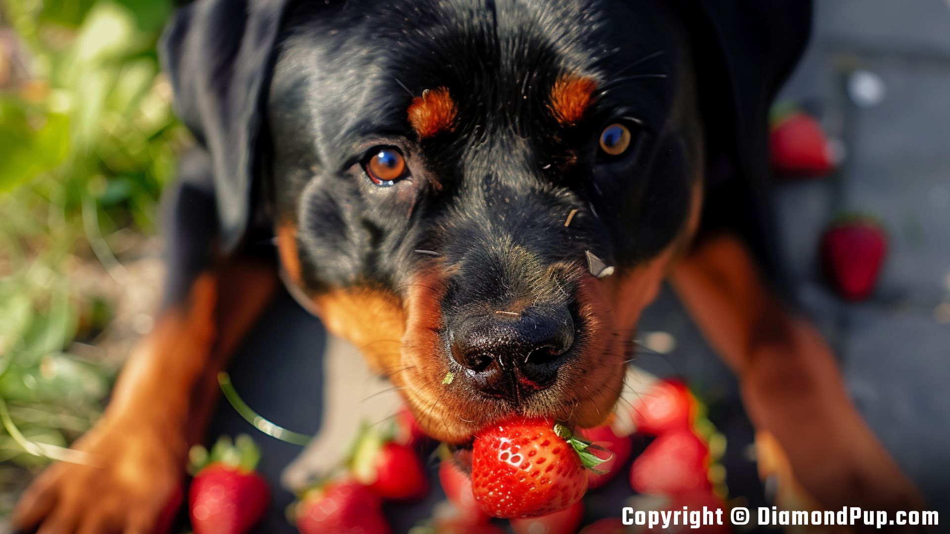 Photo of Rottweiler Eating Strawberries