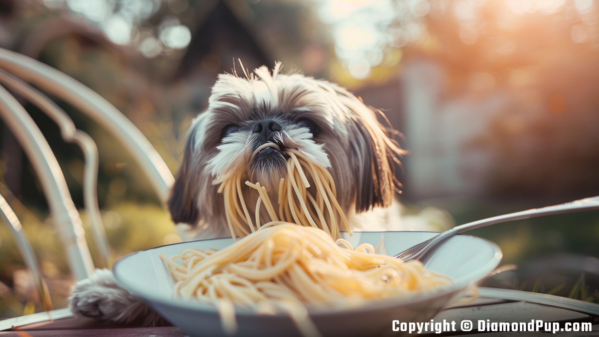 Photo of Shih Tzu Snacking on Pasta
