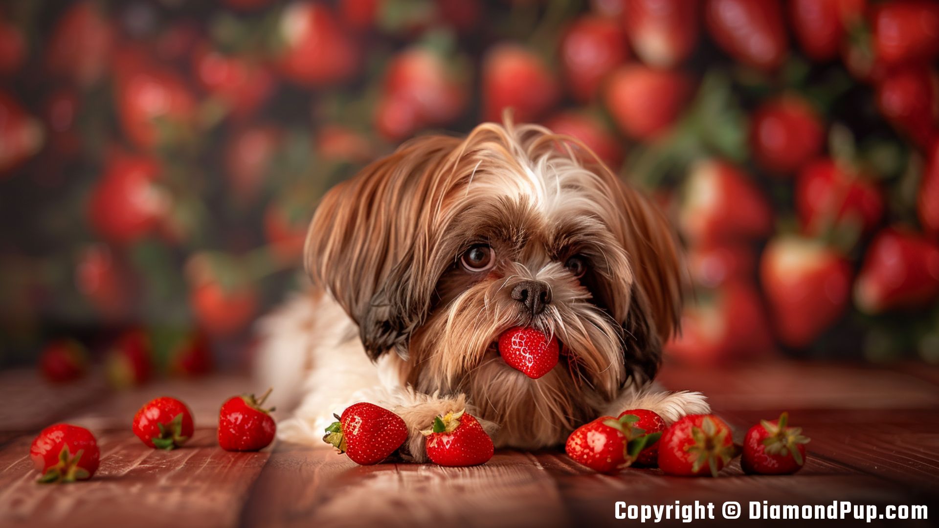 Photo of Shih Tzu Snacking on Strawberries