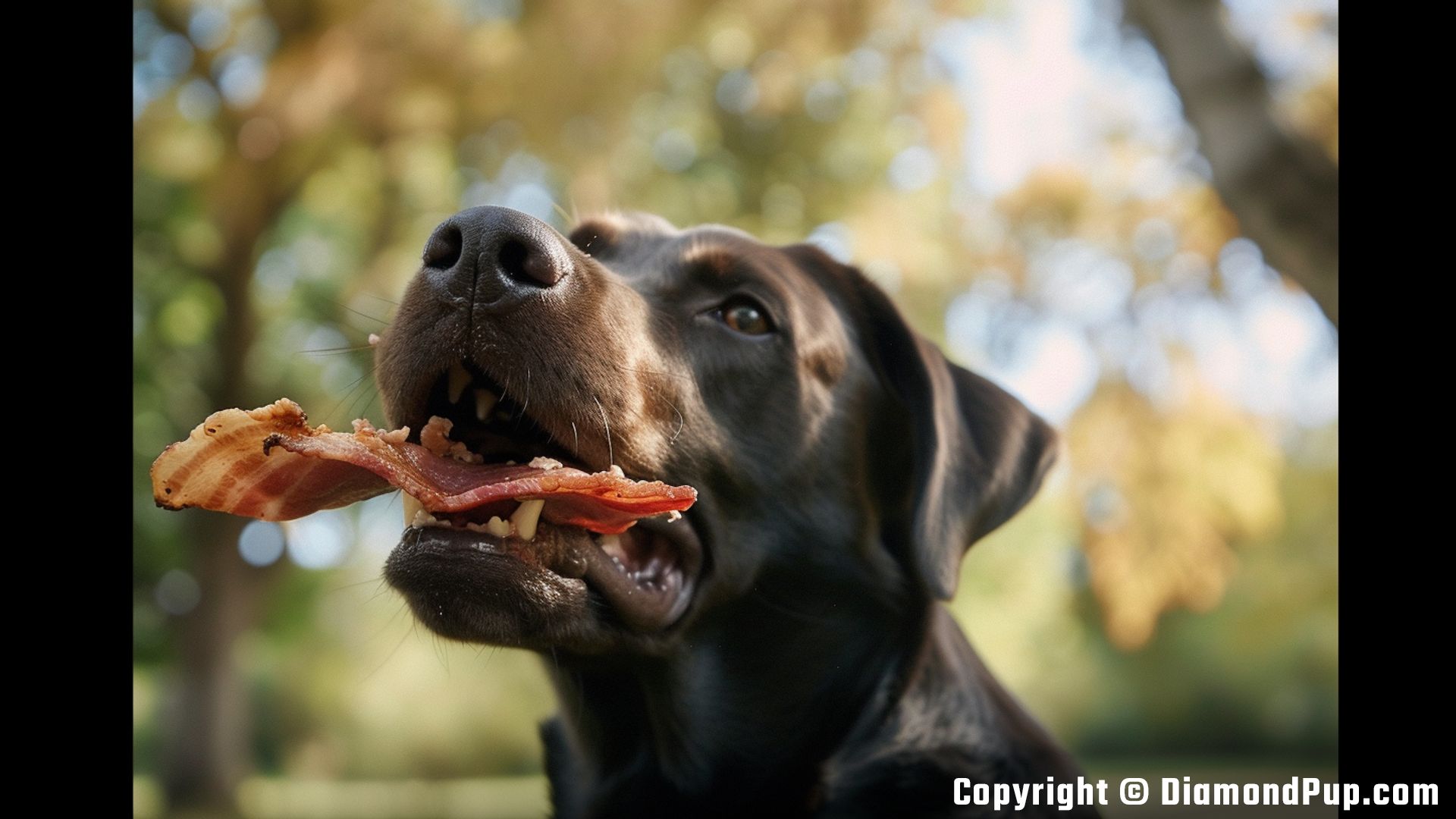 Photograph of a Cute Labrador Snacking on Bacon