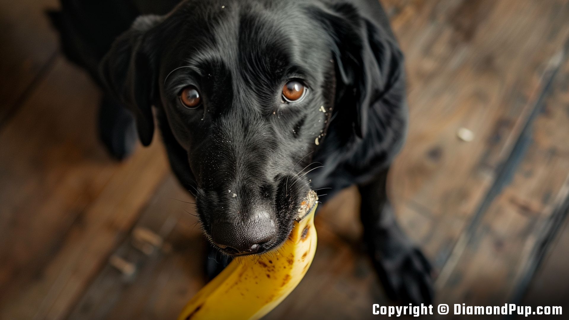 Photograph of a Cute Labrador Snacking on Banana