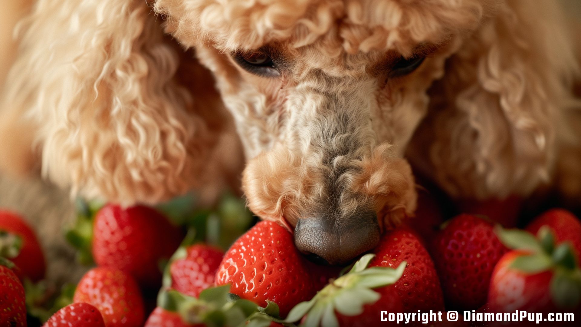 Photograph of a Cute Poodle Eating Strawberries